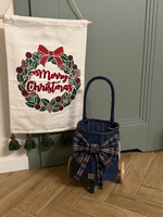 Wiklinowy wózek z rączką BUGGY - PETROL CHRISTMAS